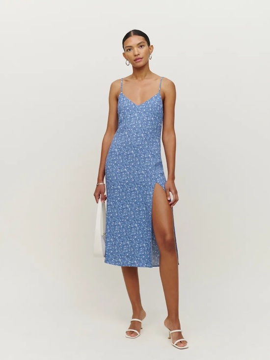 Reformation Dresses & Skirts - Reformation Floral Crimini Midi Slip Dress Size 8 Blue White
